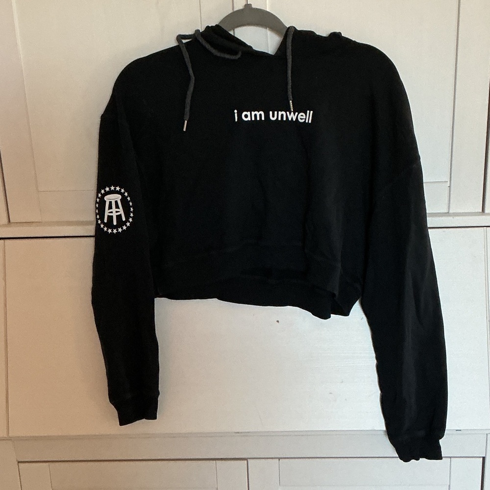 Black Cropped Hoodie with Graphic Print